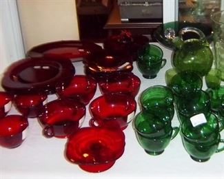 Vintage Depression Green Glass & Ruby Glass