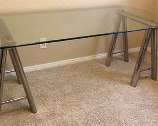 Chrome Sawhorse Desk w Significant Glass Top