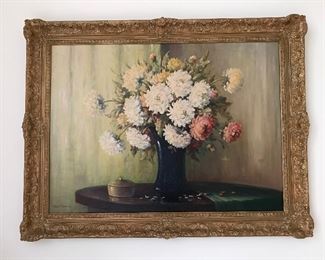 Large floral oil still life by Grace Manners