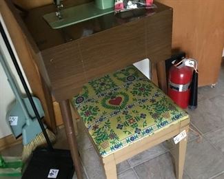 Singer sewing machine, vintage stool