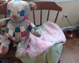 Teddy bear made out of antique quilts