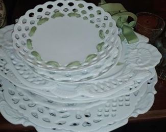 Beautiful set of Two's Company porcelain plates with ribbon inserts