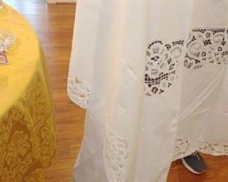 Many beautiful Battenburg lace tablecloth and other fine Linens