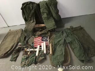 group of military clothing, photos, foot locker, more