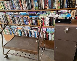 Vintage TV cart, metal cabinet with file top, MANY VHS tapes!