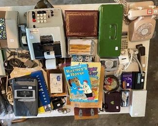 Vintage phone, adding machine, tape recorders, and more.