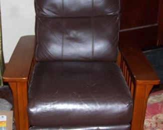 Leather and wood recliner
