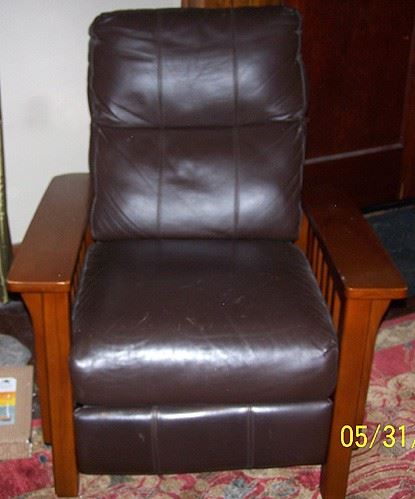 Leather and wood recliner