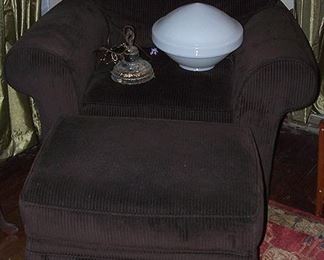 Overstuffed chair w / ottoman, old store light