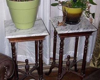 2 marble top plant stands