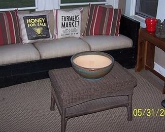 Sofa, wicker table, etc...