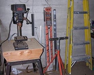 Skil 8 in. drill press, roller, fiberglass step ladder, etc...