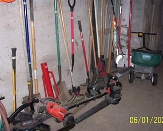 Garden tools, B&D lawn edger, Toro leaf blower, Remington limb saw, seeder