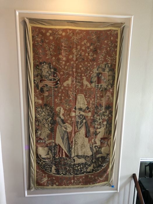 Circa 1850 5x9 tapestry -  English Lady with Unicorn