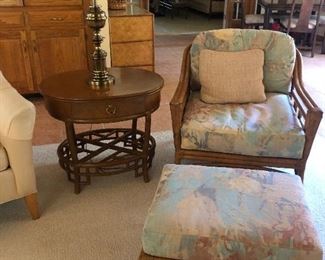 Ficks Reed vintage table rattan chair and ottoman