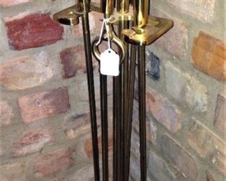 Brass duck-head fireplace tool set
