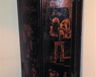 Hand painted antique English Chinoiserie corner cabinet