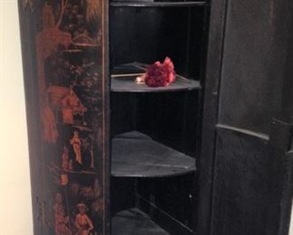 Four shelf storage - antique English Chinoiserie corner cabinet