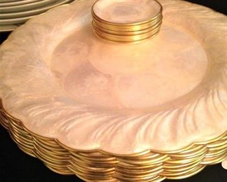 Set of 12 penalized and scalloped chargers and coasters
