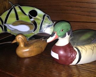 More decoys; duck stain glass light