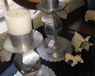 Silver toned candle holders