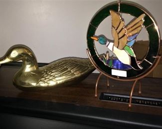 Brass duck & stain glass