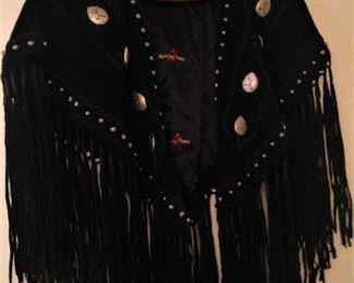 Another  hand crafted fringe leather shawl adorned with studs 