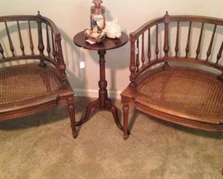 A pair of cane seat chairs