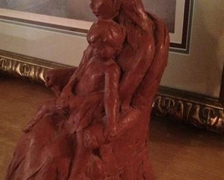 Mother and child carved figure