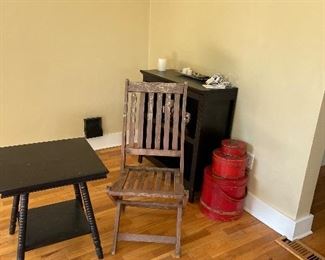 Stacking boxes $26, end table $20, teak chair sold with table pictured separately