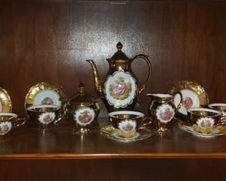 Vintage Bavaria 1930's. Gold Tea Set Courting Couple Pattern, $95.00