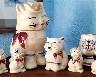 Shawnee Puss n Boots Cat cookie Jar 30.00 Salt and pepper Shakers With gold trim $ 1o.oo each For Appointment Please Call (760)662-7662 or Email tanya@crowncityestatesalebytanya.com