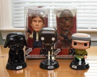 ITEM 1: Five Star Wars Bobble Heads   $24
Han Solo and Chewbacca NIB, other characters as is