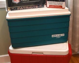 ITEM 13: Tailgate Supplies  $35
Patriots license plate frame, Patriots greatest stories book, two like-new 25-quart size coolers