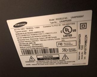 ITEM 72: Samsung 40" TV, 2013 model   $75
LED Smart TV  UN40F6300AF