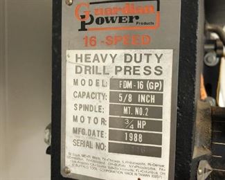 ITEM 173: Guardian Power 16-Speed FDM-16 Drill Press  $175