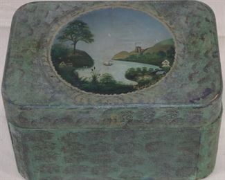 Lot# 2104 - Hand Painted early wood box 