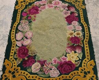 Lot# 2147 - Early Hook rug -Green floral