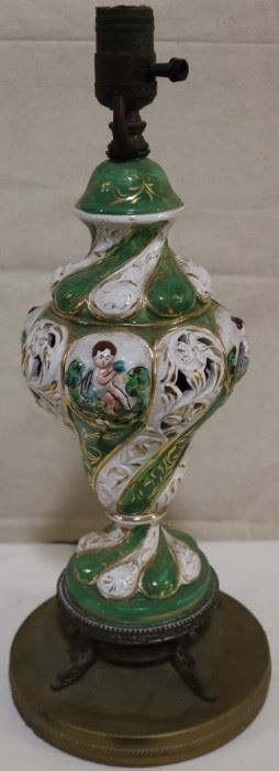 Lot# 2243x - Green White Porcelain Lamp