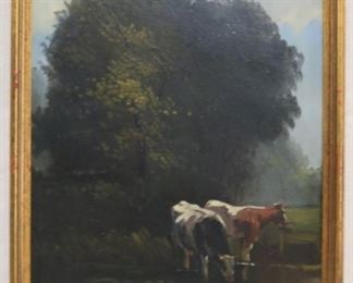 Lot# 4879 - Oil on Board Painting of Cow
