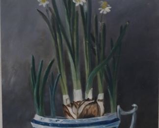 Lot# 4880 - Oil on Board Painting- Flower