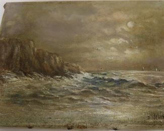 Lot# 4892 - Early oil on canvas ocean scene