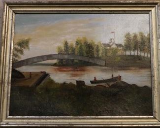 Lot# 4987 - Oil on board Painting - Bridge