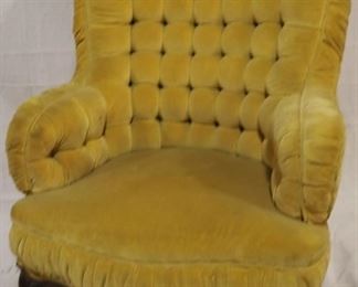 Lot# 5023 - Antique yellow tufted back chair