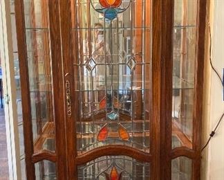Pulaski Solid Oak Leaded Stained Glass Curio Cabinet. 42”W x 15 1/2” x 80” H
$500