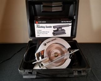 Black & Decker 7 1/4" saw and basic finishing sander. Sander is new in box. Items have not been tested, but appear to be in very good condition