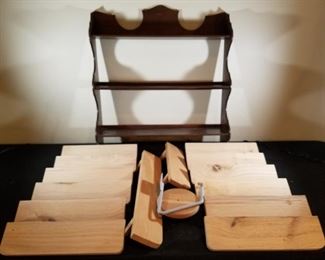 3 shelf plate holder and 14 ready to finish wood shelves and a football helmet holder/hanger.