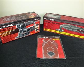 New in boxes, Craftsman multisander, Craftsman detail sander and sanding pads.