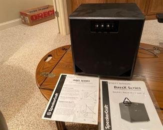 This BassX-8 Floor Standing Powered Subwoofer is like new, and stand 1ft tall, with a length of 1ft and a width of 1ft