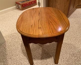 Wooden side table with drawer that is just over 2ft long with a width of just of 1.5ft and a height of just under 2ft.